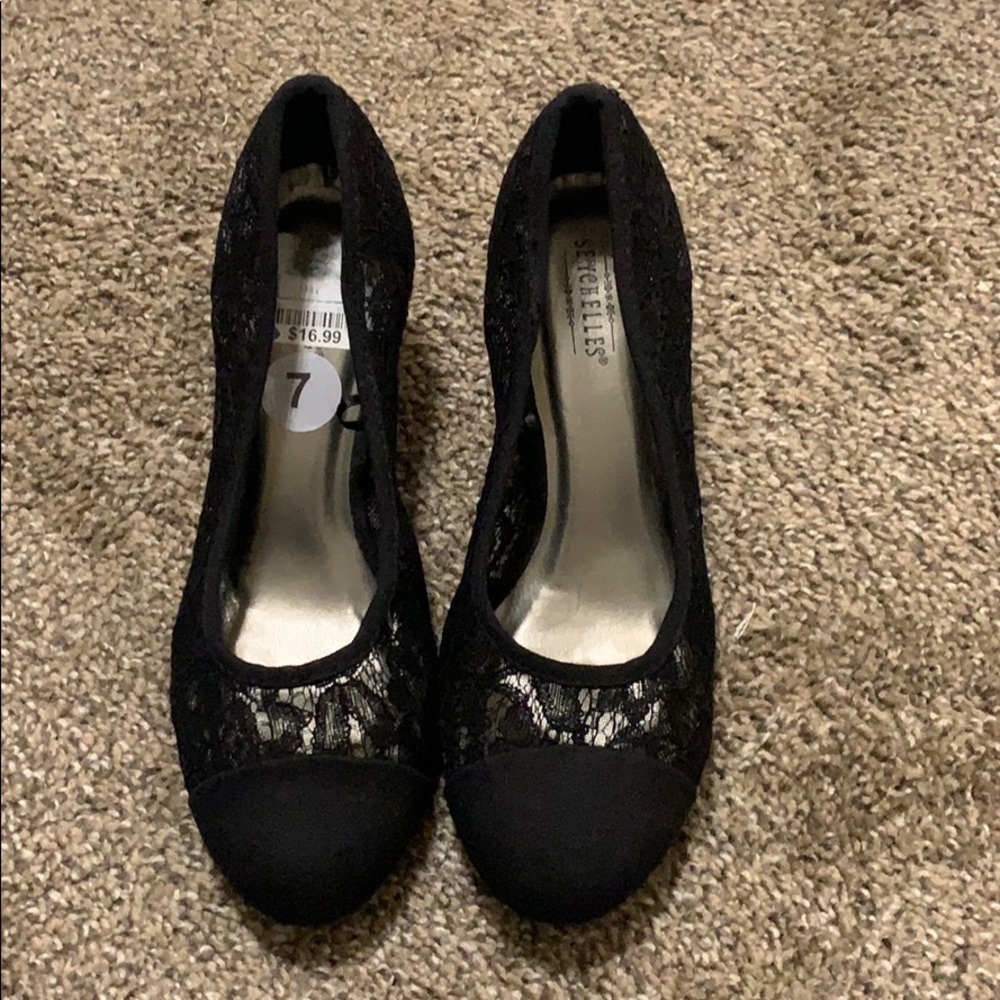 Black lace heels
